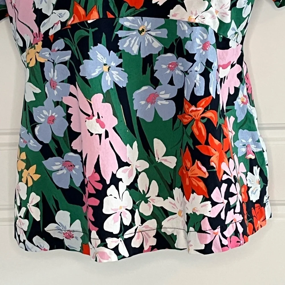 Old Navy Size Medium Floral Print Waist-Defined Puff Sleeve V-Neck Top Cotton